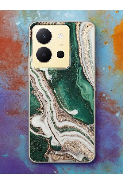 Spoyi Vivo Y36 Yeşil Kumsal Tasarımlı Şeffaf Telefon Kılıfı