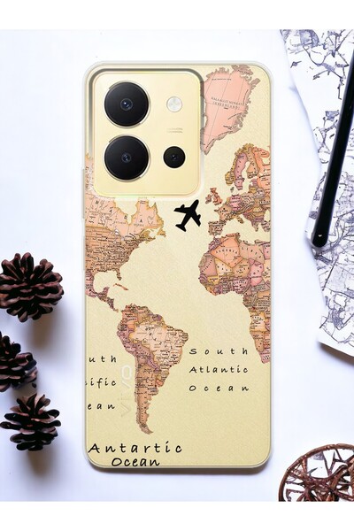 Spoyi Vivo Y36 Transparan Harita Tasarımlı Şeffaf Telefon Kılıfı
