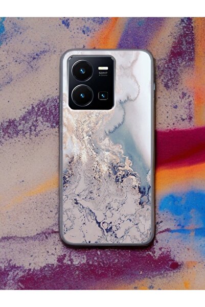 Spoyi Vivo Y35 Lila Mermer Tasarımlı Şeffaf Telefon Kılıfı