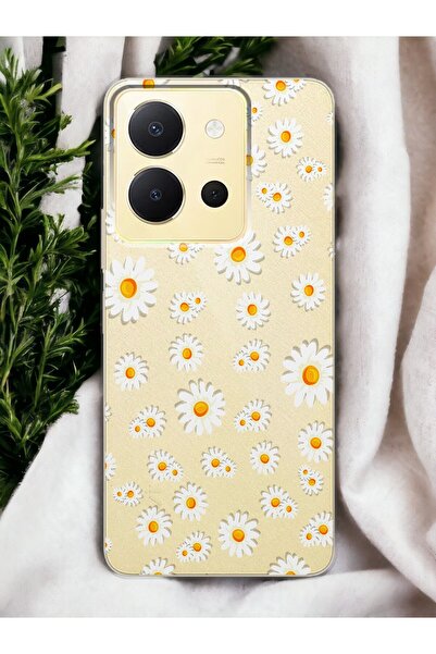 Spoyi Vivo Y36 Full Papatya Tasarımlı Şeffaf Telefon Kılıfı