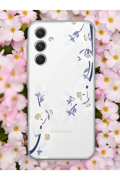 Spoyi Clear Phone Case for Samsung A34 Art White Flowers Design