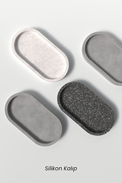 Cageartstudio Oval Sunumluk Tepsi Silikon Kalıp K14 - Dekoratif Beton Mumluk Kalıbı K14