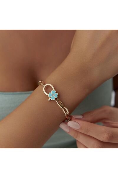 HAMZA YILMAZ MÜCEVHERAT Cetaş Mavi Mineli Yonca Altın Ataç Bileklik