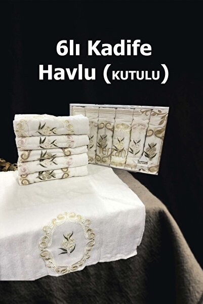 Çt Çeyizci Tekstil Набір рушників з розкішним візерунком і гупрі з сатину - 50x90, 6 штук для рук і обличчя