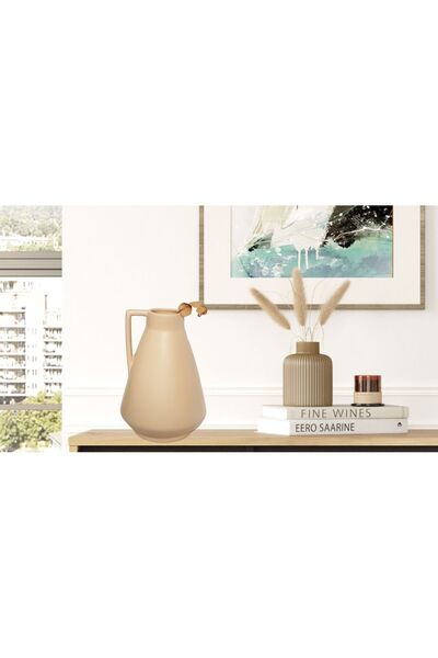 Livava Εκρού Κεραμικό Βάζο με Ένα Χερούλι - 21Χ15