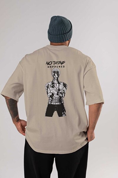 Ankhises Roronoa Zoro 3 Unisex Oversize kroj Bež T-shirt - Leđa Štampano, okr...
