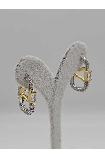 YUGENCONCEPT Vip Imported V Logo Jewelled Brand Steel Earrings