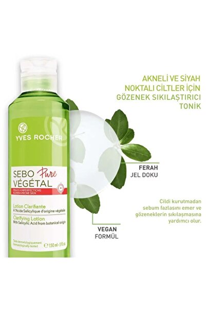 Yves Rocher Sebo Pure Vegetal-Akneye Eğilimli Ciltler İçin Arındırıcı Gözenek Sıkılaştırıcı Tonik 200ml