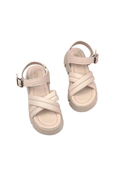 bescobel Kadın Penny Bej Yüksek Taban Biyeli Sandalet