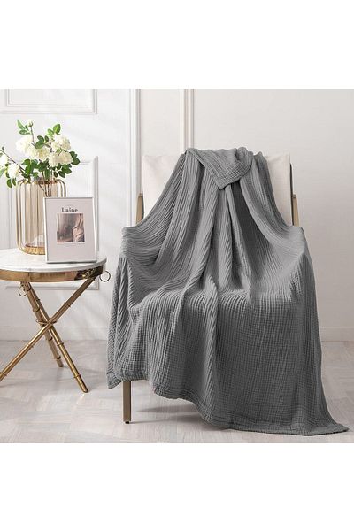 EVYA Soft Gray Cool 4 Kataneli 170X220 cm Modern Bedspread Organic Cotton 100%