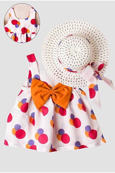 Chicsy Baby Şapkalı Yuvarlak Desenli Kız Bebek Elbisesi