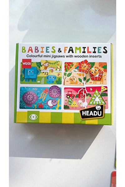 BİLMİŞ ÇOCUK Headu Ahşap Babıes& Famılıes Puzzle -bebekler Ve Anneleri Şekil Puzzle 28 Parça