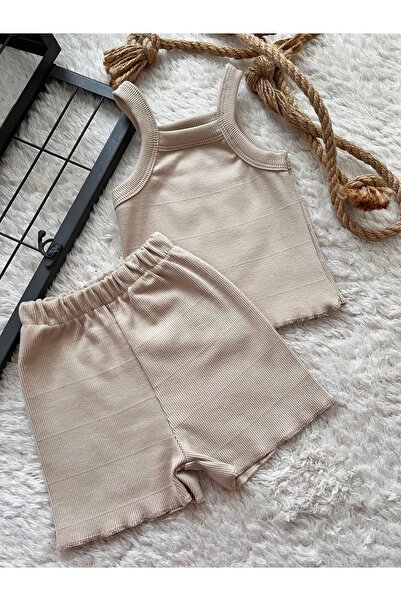 BAHNUR BEBEK BEJ CROP VE SORT TAKIM SETi