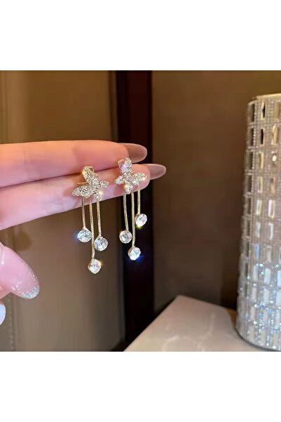 Radiant Paslanmaz Çelik Püsküllü Kelebek Küpe