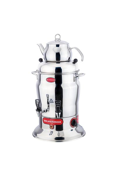 Silver 10 لتر. Işıkgaz Inox Tea Samovar - إبريق شاي مزدوج