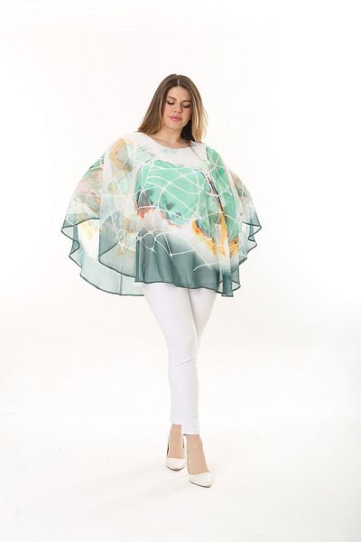 XL Modam WOMEN'S LARGE SIZE INNER VISKOSE FEMALE CHIFFON GREEN WHITE TUNIC