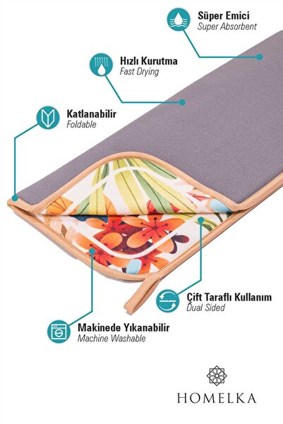 HOMELKA Printex Bulaşık Kurutma Matı Süper Emici Bulaşık Kurutma Örtüsü Nature Serisi Bulaşık Matı Model 02
