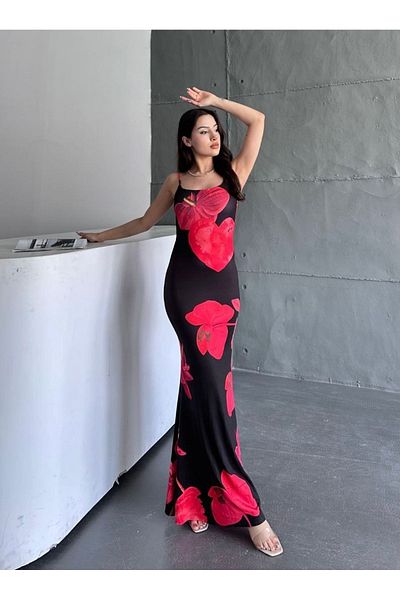 İLKCET MODA Γυναικείο φόρεμα με μίντι λουράκι με σχέδιο