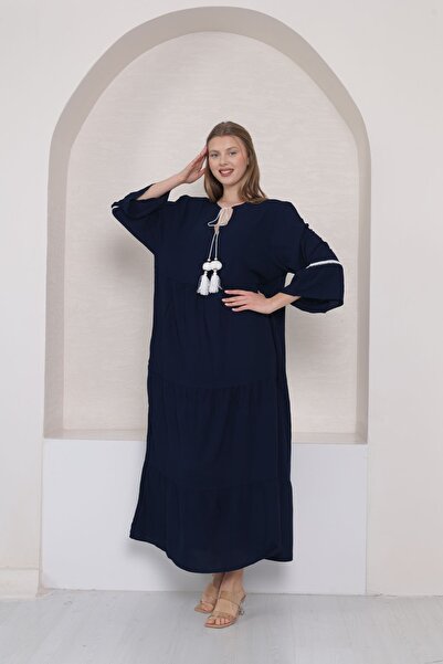 mervemoda Γυναικείο υφαντό φόρεμα plus size