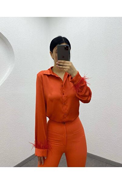 Donatello قميص من الساتان - أكمام ريش