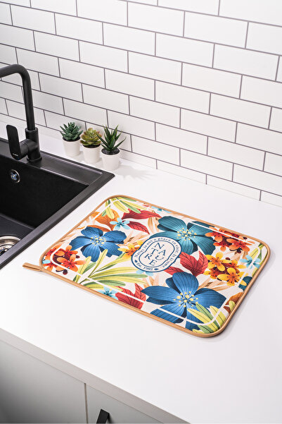 HOMELKA Printex Bulaşık Kurutma Matı Süper Emici Bulaşık Kurutma Örtüsü Nature Serisi Bulaşık Matı Model 02