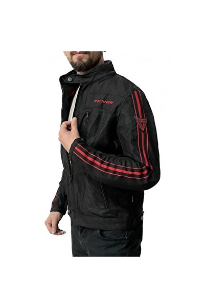 VENOM CEKET COMPASS RACING MOTOSİKLET MONTU SİYAH KIRMIZI