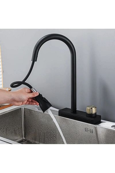OEM New Design Black Silicone Smart Touch Kitchen Sink Faucet with Fountain