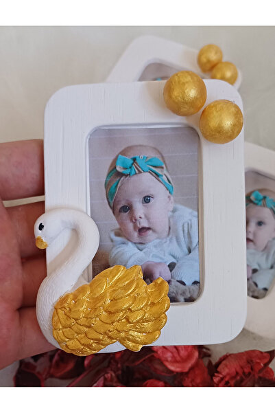 kokulusev Kokulu Taş Hoşgeldin Bebek Kuğu Resimli Çerçeve Magnet (20 Adet)