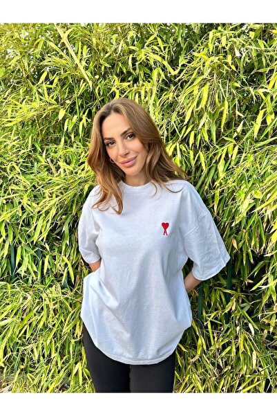 Kels Baskılı Oversize Beyaz Tshirt