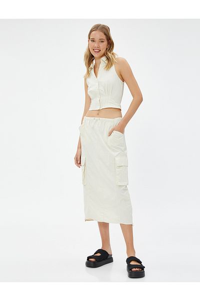Koton Parachute Skirt Midi with Big Pocket Stopper Detail
