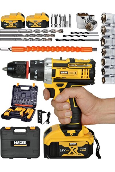 Mager ZY-04 Akülü Vidalama Matkap Terazi Göstergeli 26 Parça Set Yedek Akülü Çantalı 5 pilli