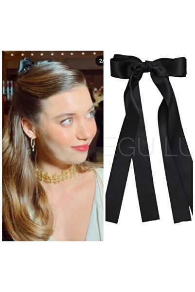 Pegu Cataramă Satin Negru Fundă Lungă Dublă Cataramă automată