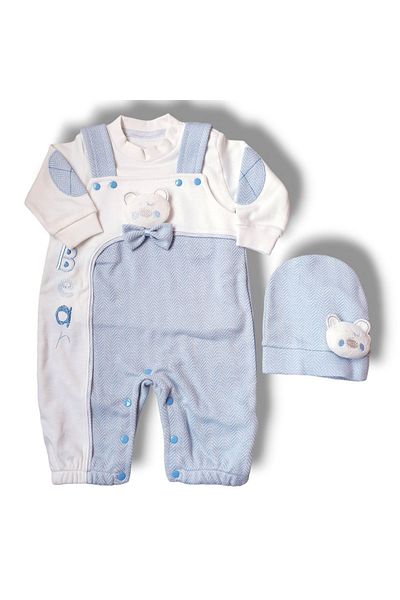 Pegu SET OF 3 SALOPETOYUCKED BEAR EMBROIDERED 100% COTTON KNITTED FABRIC WITH ANTI-ALERGIC HAT