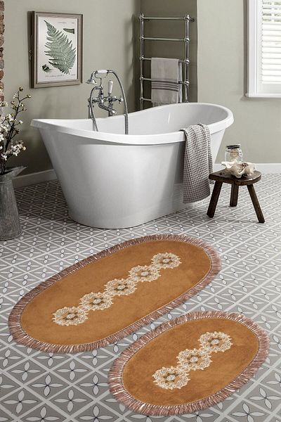 Alanur Home Eiffel Fringed Welsoft Lace 2-Piece Bathroom Toilet Set Light Brown