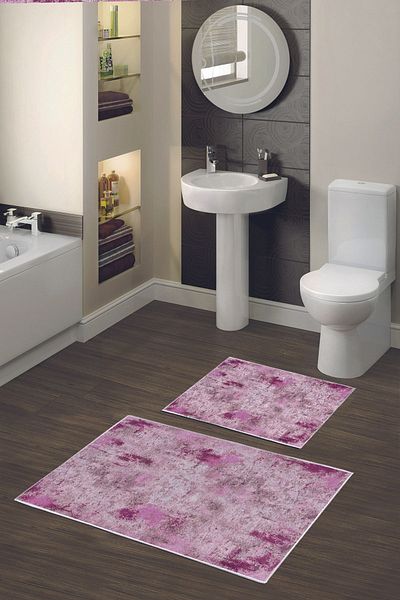 Alanur Home Alanur Trend Non-Slip Base Digital Bathroom Set Kt495 Pink