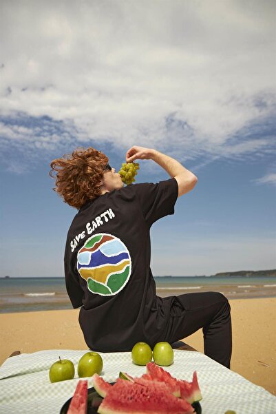 FECCY Tricou Oversize Unisex Salvați Pământul Negru