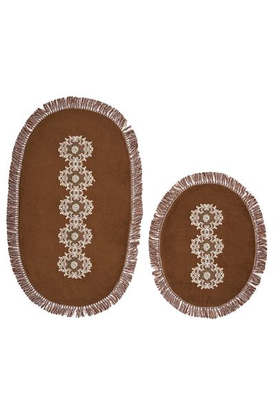 Alanur Home Eiffel Fringed Welsoft Lace 2-Piece Bathroom Toilet Set Dark Brown