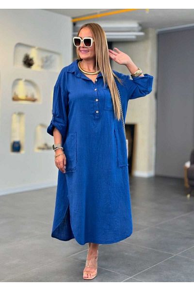 Rosidam Rochie de in spalat de marime standard - Potrivire confortabila, cu jumatate de plachet si buzunare