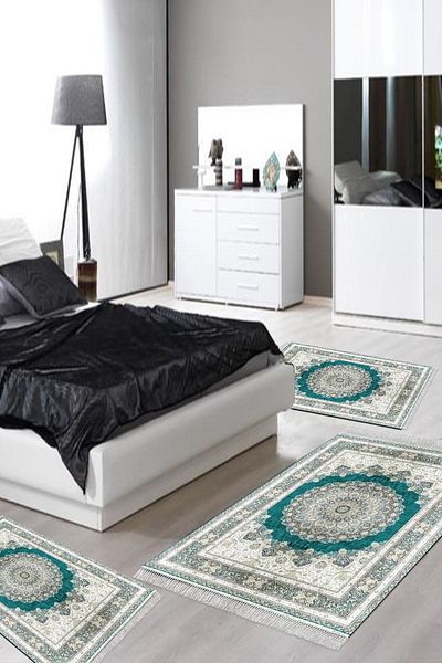 Alanur Home Eko Djt Πλενόμενη αντιολισθητική βάση 3 τεμαχίων κρεβατοκάμαρας 1909 Ottoman Green