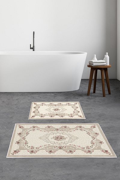 Alanur Home Alanur Trend Non-Slip Base Digital Bathroom Set Kt454 Cream
