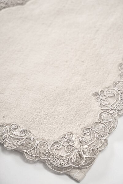 Alanur Home Alanur Abiye Pamuklu 2'li Dantelli Klozet Takımı Zümra Krem