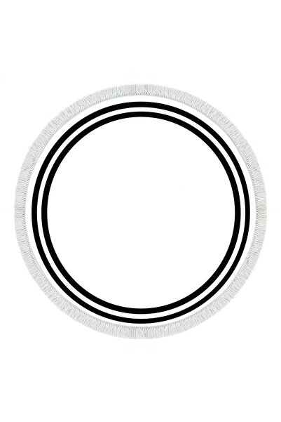 Alanur Home Eko Trend Dijital Yıkanabilir Kaymaz Taban 1696 Yuvarlak Salon Halısı Bordürlü Beyaz Siyah