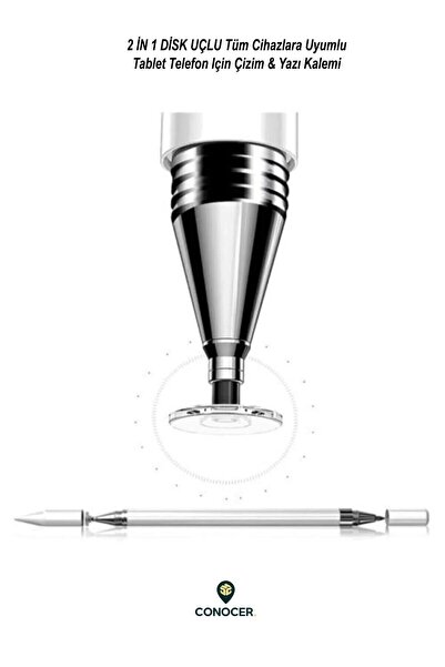 CONOCER Apple Ipad Iphone Android Uyumlu Pencil 2in1 Disk Uçlu Stylus Çizim &...