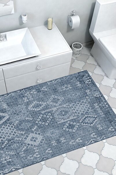 Dekoreko Kaymaz Taban Djt Banyo Halısı Trend Iskandinav F5137 Lacivert