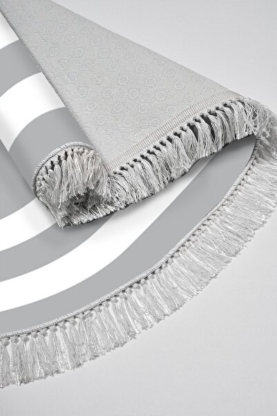 Alanur Home Eko Trend Djt 2 Piece Washable Base Oval Bathroom Mat 2229m With Border Gray White (60 X 100 - 50 X 60)