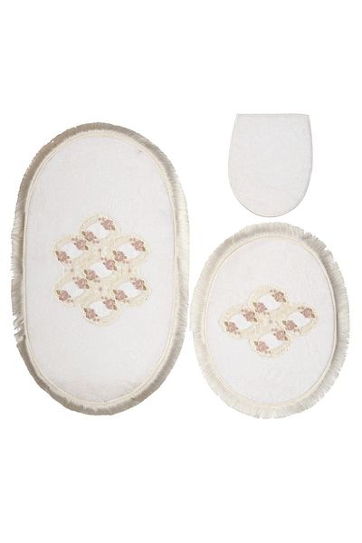 Alanur Home Set de toaletă de baie din 3 piese din dantelă Welsoft cu franjuri de salcâm alb