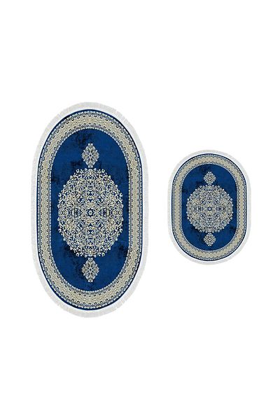 Alanur Home Set de 2 toalete pentru baie digitală cu franjuri, cu bază anti-alunecare Alanur Trend, albastru