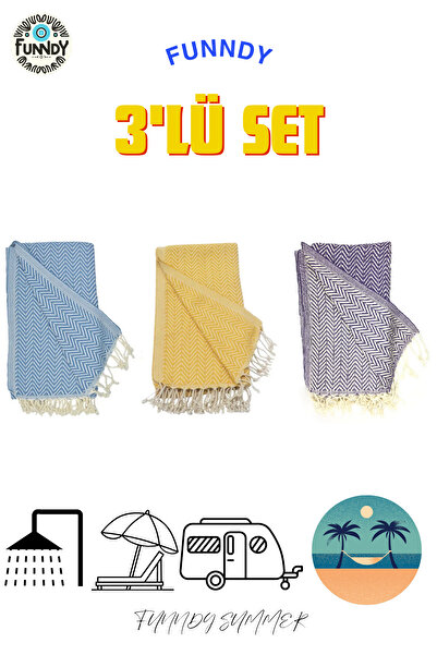 FUNNDY Σετ 3 Πετσέτες Παραλίας Peshtemal - 100% Βαμβάκι, XXL 100x180cm, Καλοκαίρι