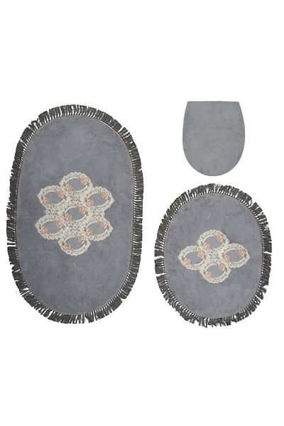 Alanur Home Acacia Fringed Welsoft Lace 3-Piece Bathroom Toilet Set Gray