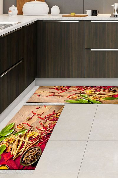 Alanur Home Eko Trend Djt 2 Li Πλενόμενη Αντιολισθητική Βάση Σετ Χαλιά Κουζίνας F5060 Κουζίνα Πολύχρωμο